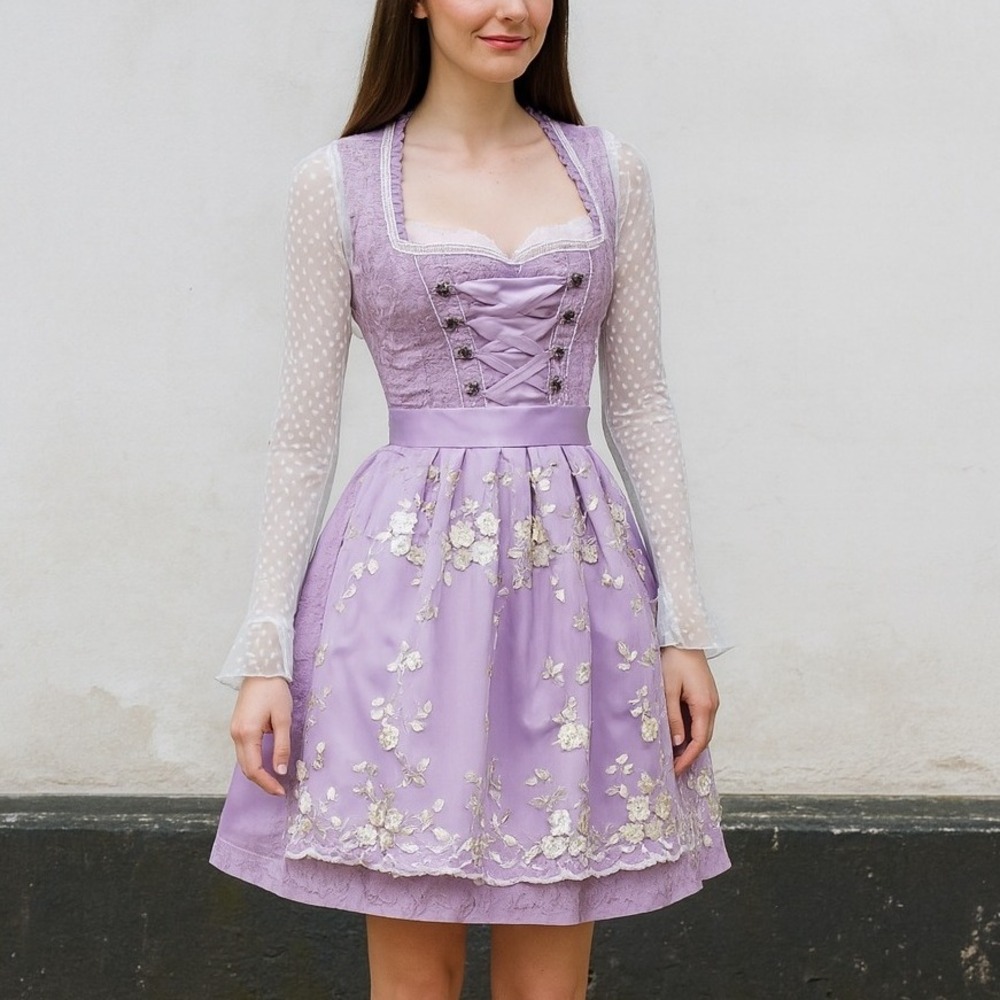 New Small Oktoberfest Lavender Purple Jacquard Dirndl Dress Bavarian German